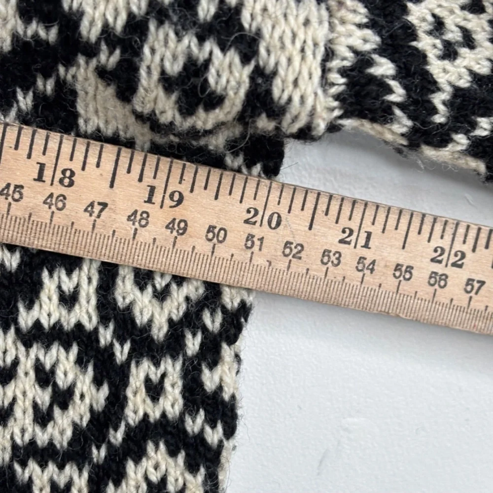 VTG LL Bean Wool Fair Isle Cardigan S Nordic Black Cream Red Cottage Made in USA